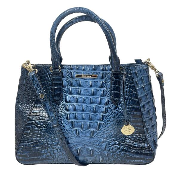 Brahmin Small Irene Leather Satchel Bag Maritime Blue Croc Embossed - Picture 1 of 12